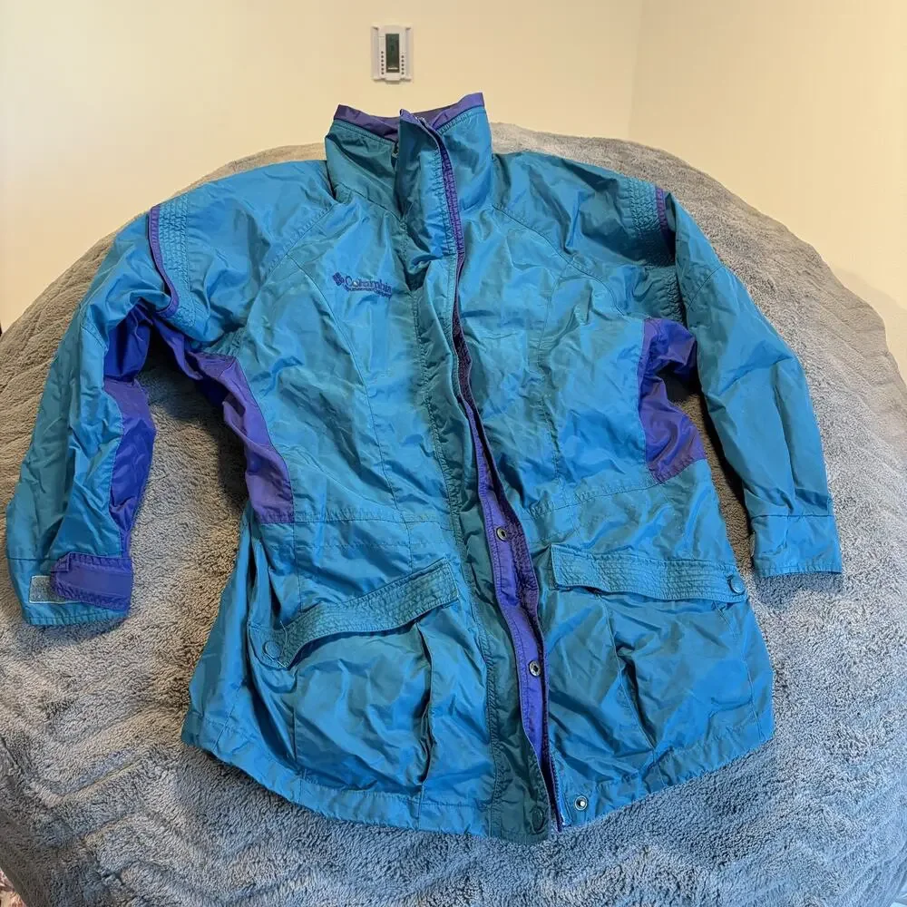 Columbia Women's Gizzmo Parka Jacket Vintage 90s Teal Purple Colorblock M